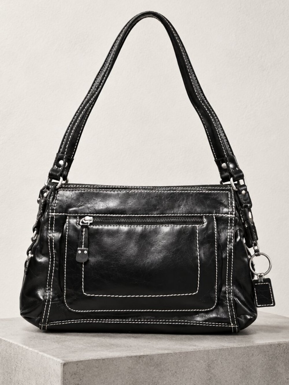 Giani Bernini Glazed Black Leather Shoulder Bag